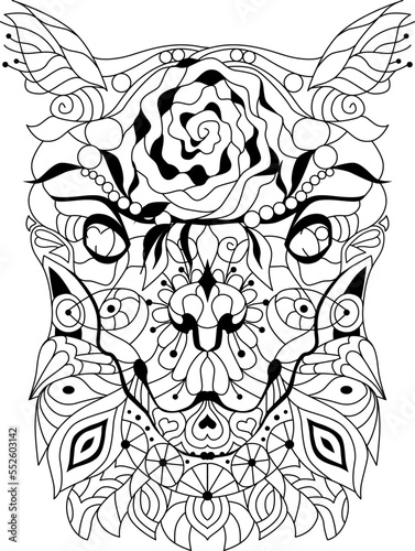 Zentangle stylized head alpaca. Hand drawn decorative vector illustration for coloring