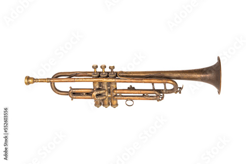 Vintage golden color trumpet isolated on no background png photo