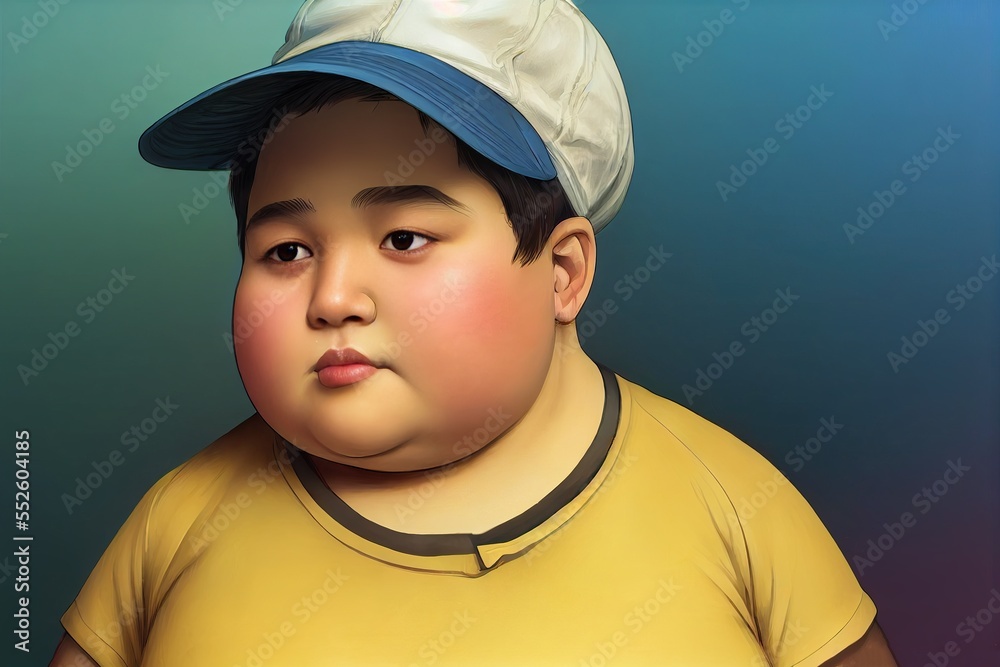 Drawing of a boy with obesity. Overweight children Drawing of a boy with obesity. Overweight children