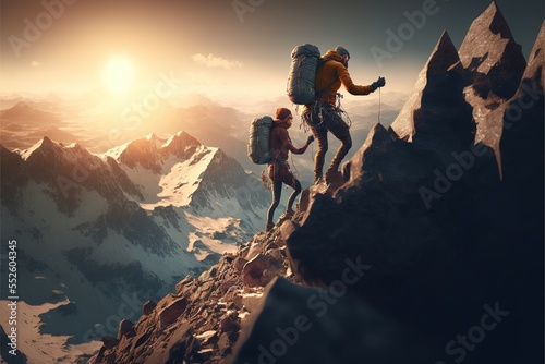 Digital illustration about climber on the mountain.