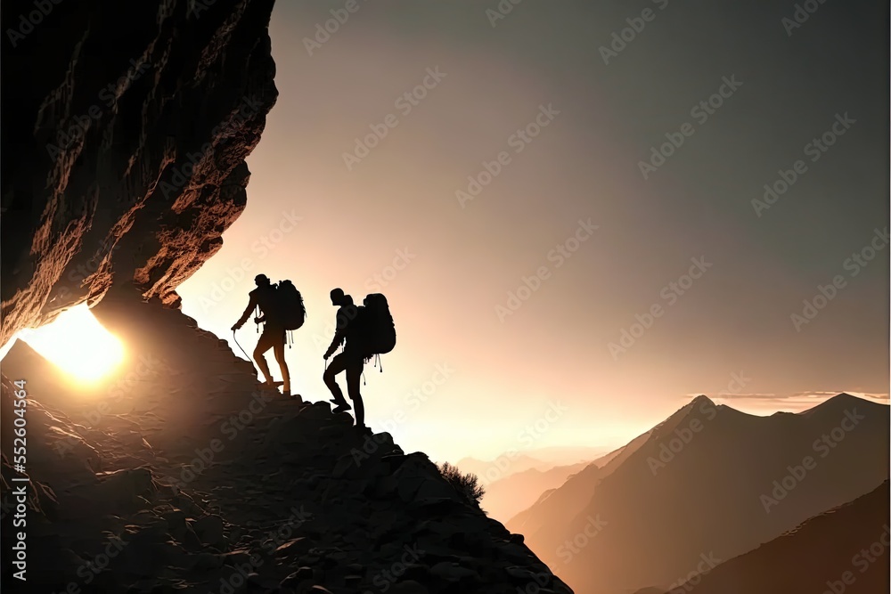 Digital illustration about climber on the mountain.