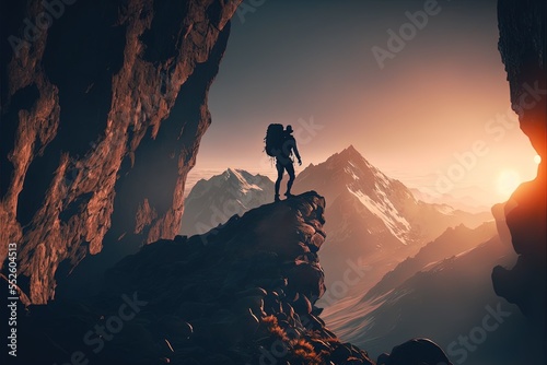 Digital illustration about climber on the mountain.