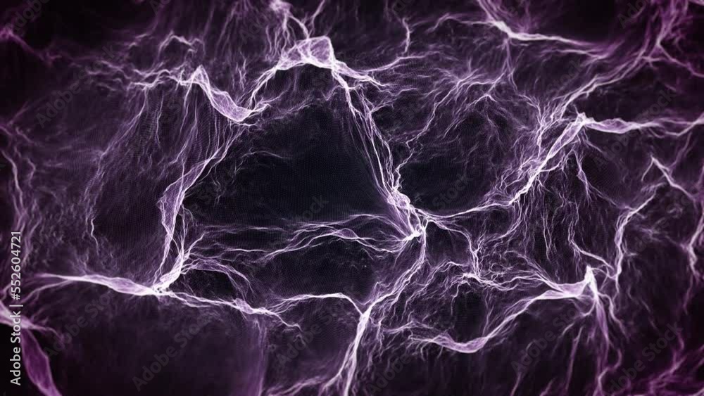 Abstract Fractal Web Mesh Waving Background/ 4k animation of an abstract fractal fantasy web mesh landscape patterns background with bright light particles and turbulence lines waving smoothly