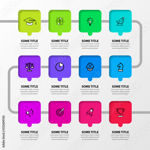 Infographic template. Timeline with 12 steps and icons