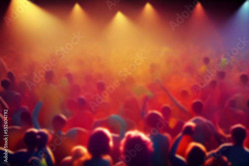 Blurred background revelry shindig. Night party with colored light 