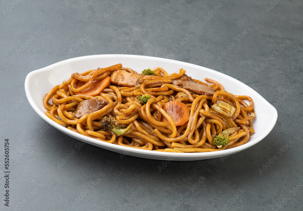 Yakisoba, traditional asian pasta with noodles, meat and vegetables Yakisoba, traditional asian pasta with noodles, meat and vegetables