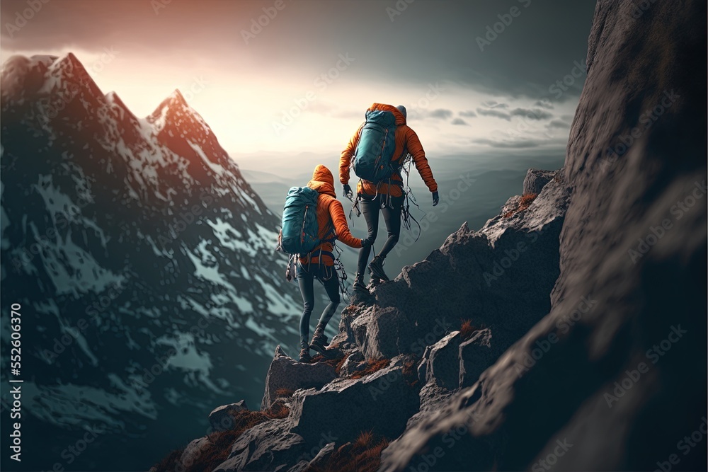 Digital illustration about climber on the mountain.