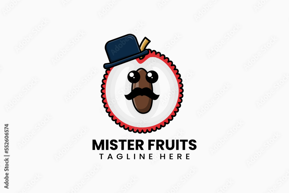 Flat modern template mister lychee fruits logo concept vector illustration