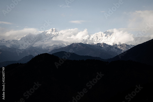 mountains with snow peaks in the morning