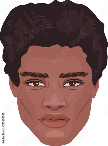 Detailed vector portrait of a handsome African male with a wavy Afro hairstyle. Awesome realistic avatar for social media.