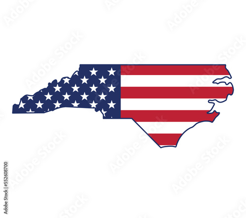 north carolina state shape with USA flag