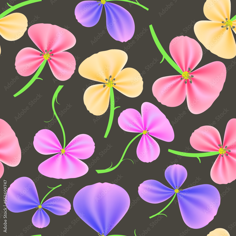 Seamless Colorful Flower Pattern Isolated on Grey Background.