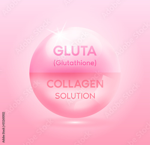 Glutathione and collagen solution pink. vitamins complex serum chemical formula. Beauty treatment nutrition skincare design. Medical and scientific concepts. 3D Vector EPS10. photo
