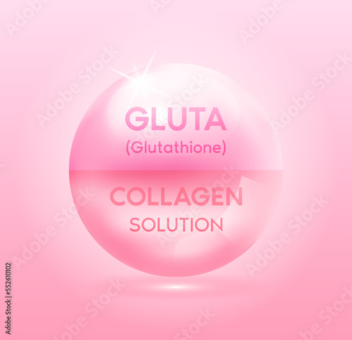 Glutathione and collagen solution pink. vitamins complex serum chemical formula. Beauty treatment nutrition skincare design. Medical and scientific concepts. 3D Vector EPS10.