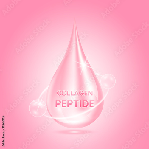 Collagen peptide pink serum. Beauty treatment nutrition skincare design. Medical and scientific concepts. 3D Vector EPS10. photo