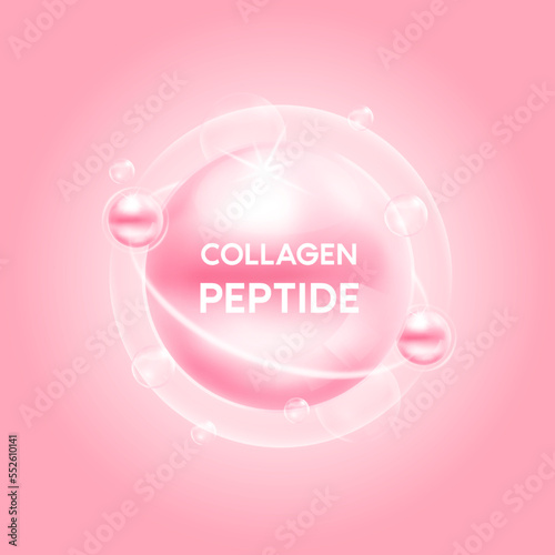 Collagen peptide pink and bubble oxygen serum chemical formula. Beauty treatment nutrition skincare design. Medical and scientific concepts. 3D Vector EPS10.