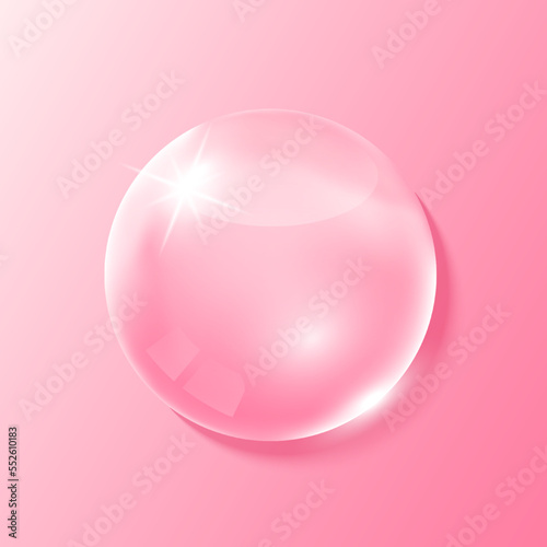 Collagen solution in the shape pink drop water. Vitamin complex with Chemical formula from nature. Beauty treatment nutrition skincare design. Medical and scientific concepts. 3D Realistic Vector.