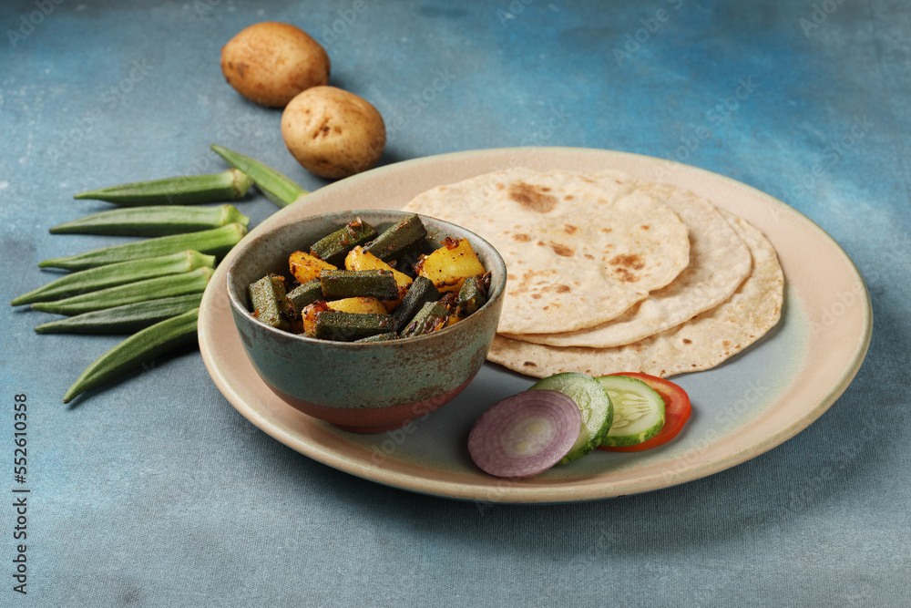 Bhindi masala or ladies finger fry curry with Aloo bhindi or Alu bhindi