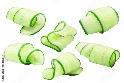 Cucumber curls, rolled up slices or shavings, isolated png photo