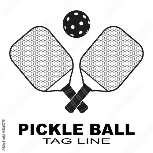 Pinckle ball vector illustration with paddle and text. Illustration for logo creation or for tshirts design. Vintage black and white illustration