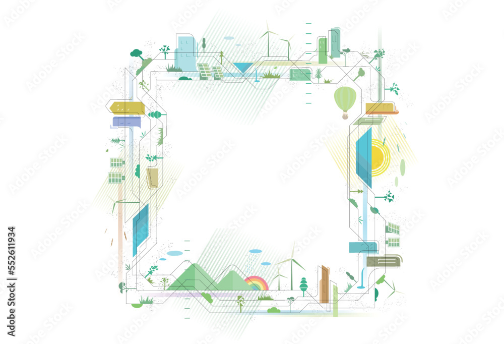 Staggered lines Quality City 8 square frame with city and some elements of environmental vector illustration graphic EPS 10