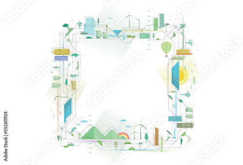 Staggered lines Quality City 8 square frame with city and some elements of environmental vector illustration graphic EPS 10