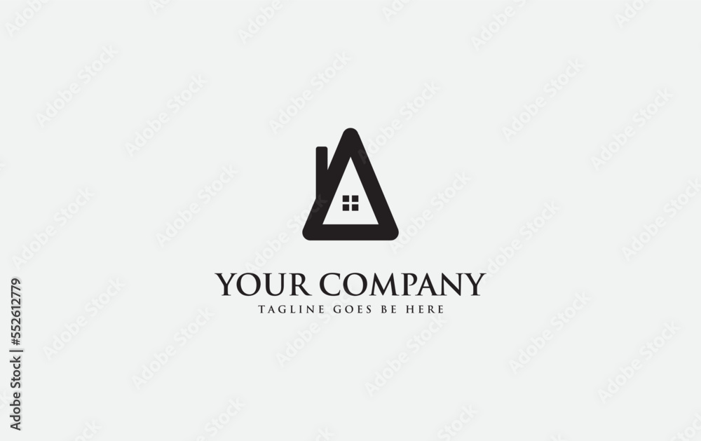 House logo icon letter A and modern window symbol vector. Real estate monogram letter A House logo icon letter A and modern window symbol vector. Real estate monogram letter A