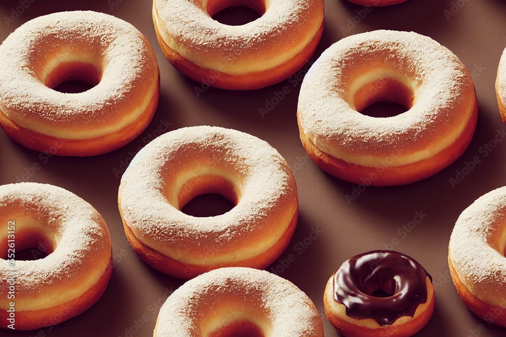 delicious doughnuts covered in powdered sugar. Seamless texture of dessert delicious doughnuts covered in powdered sugar. Seamless texture of dessert