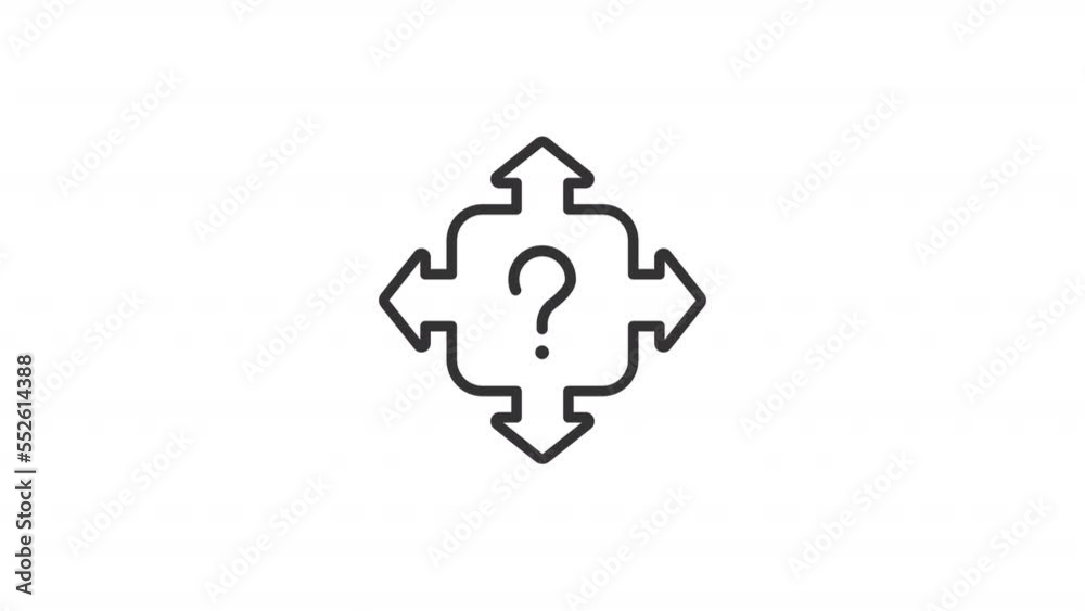 Animated direction linear icon. Multiple routes. Question mark with arrows. Different paths. Seamless loop HD video with alpha channel on transparent background. Outline motion graphic animation Animated direction linear icon. Multiple routes. Question mark with arrows. Different paths. Seamless loop HD video with alpha channel on transparent background. Outline motion graphic animation