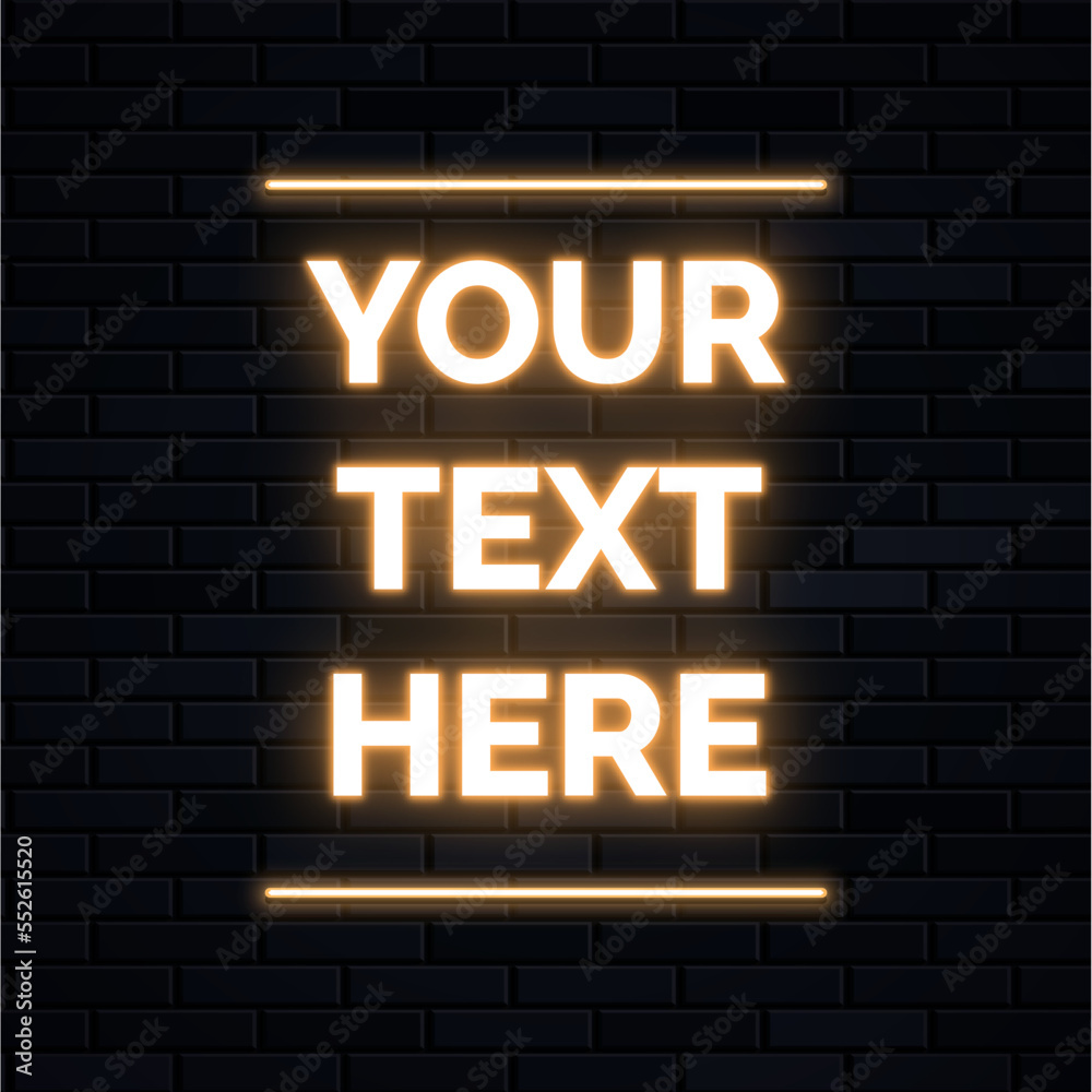 Neon light text effect, editable glowing text style. Brick background ...