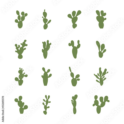 green silhouettes of cactuses, agave. Vector illustration