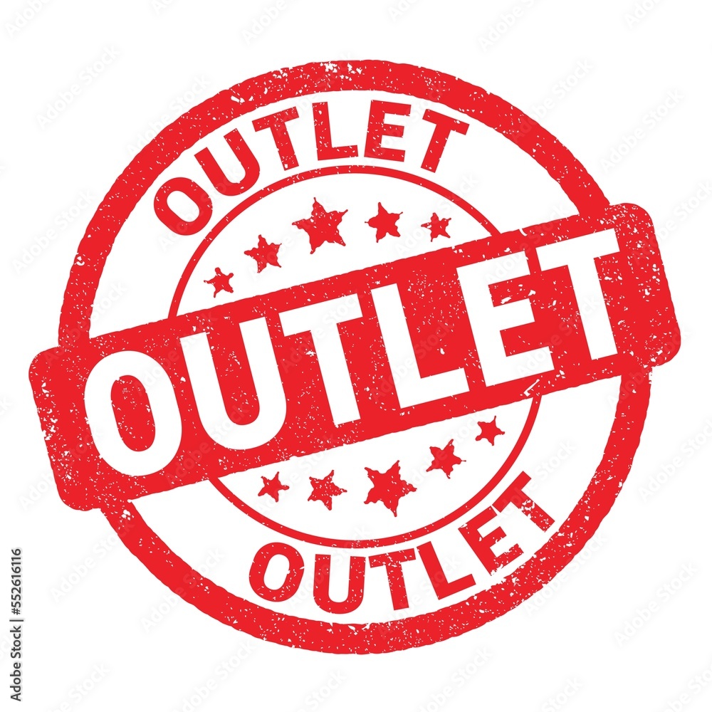 OUTLET text written on red stamp sign. OUTLET text written on red stamp sign.