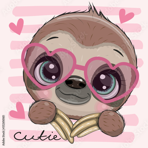 Cartoon Sloth with heart shaped glasses