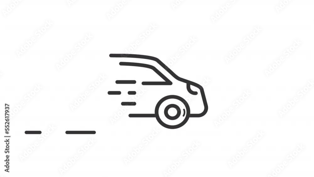 Animated car linear icon. Motor vehicle. Fuel and electric automobiles. Transportation. Seamless loop HD video with alpha channel on transparent background. Outline motion graphic animation