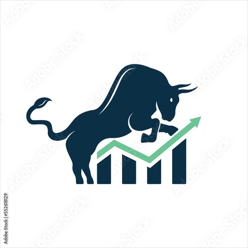 Bull with chart bar logo design. Finance vector logo design.