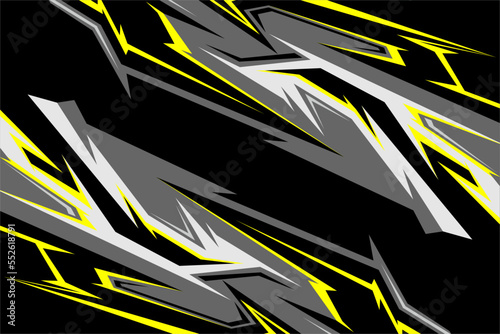 Design vector racing background with a unique pattern and a cool combination of gray, white and yellow colors and stripes on a black background