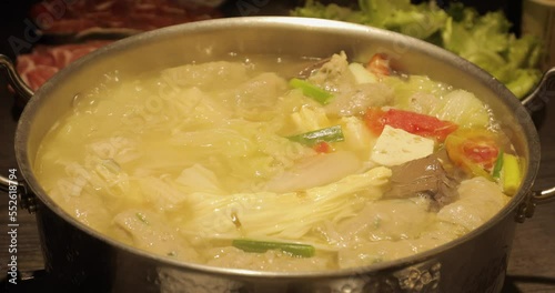 Close-up hot table-style sand tea hot pot photo