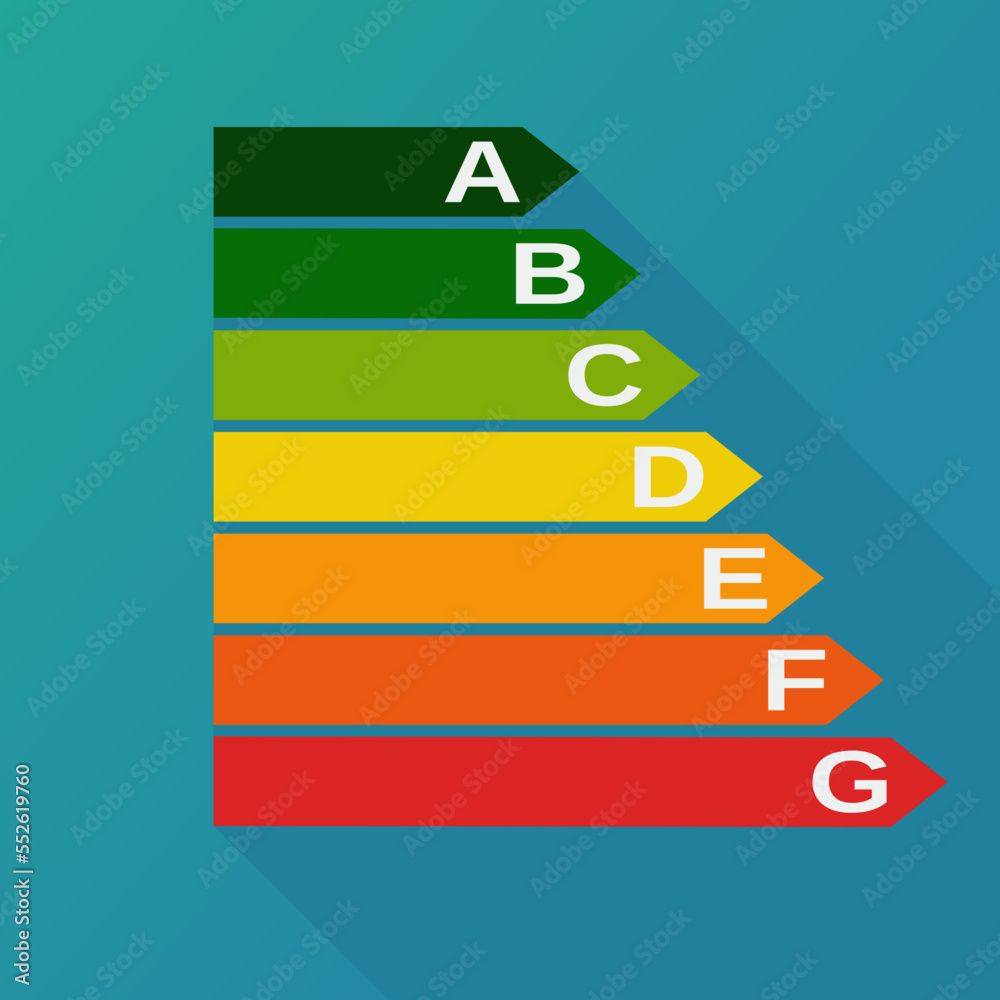 Bar defining energy efficiency classification from A to G in flat design style