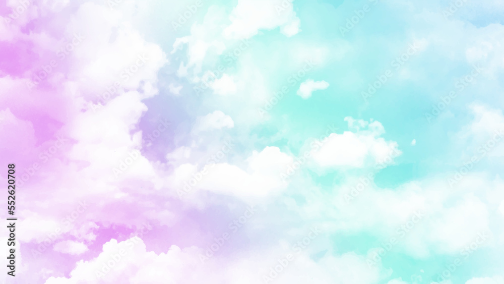 Morning Sky with Blue and Pink pastel with fluffy clouds,Vector beautiful nature pink sunset on spring or summer, illustration gradient blurred sky sweet and romantic background for four season banner