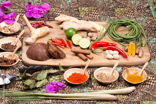 A collection of Indonesian ingredients from Asian cuisine. photo