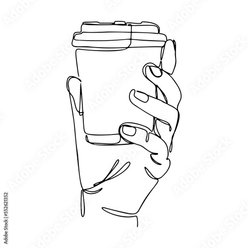 One Line Hand Holding Paper Cup of Coffee Hand Drawn Illustration