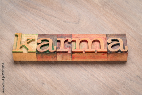 karma word abstract in letterpress wood type printing blocks