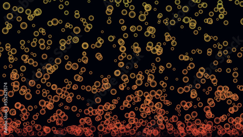 Bright air bubbles float in dark background.