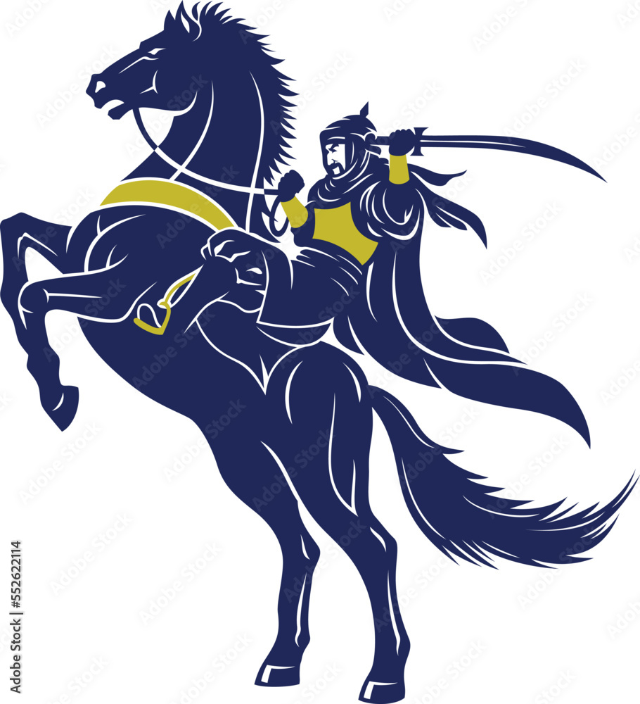 Arabian Knight with Scimitar Sword on Rearing Horse Stock Vector ...