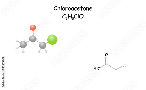 Stylized molecule model/structural formula of chloroacetone.