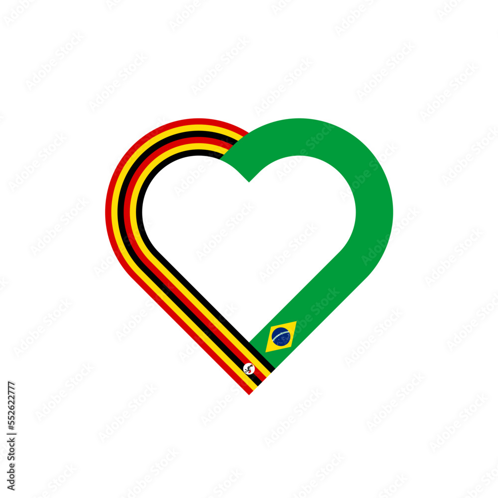 unity concept. heart ribbon icon of uganda and brazil flags. vector illustration isolated on white background unity concept. heart ribbon icon of uganda and brazil flags. vector illustration isolated on white background