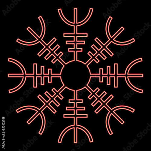 Neon helm of awe aegishjalmur or egishjalmur red color vector illustration image flat style