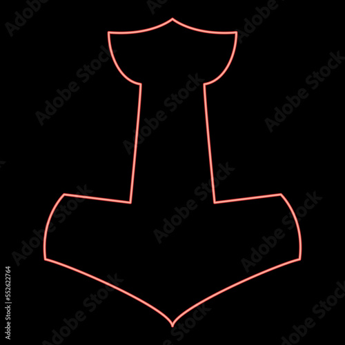 Neon thor's hammer Mjolnir red color vector illustration image flat style