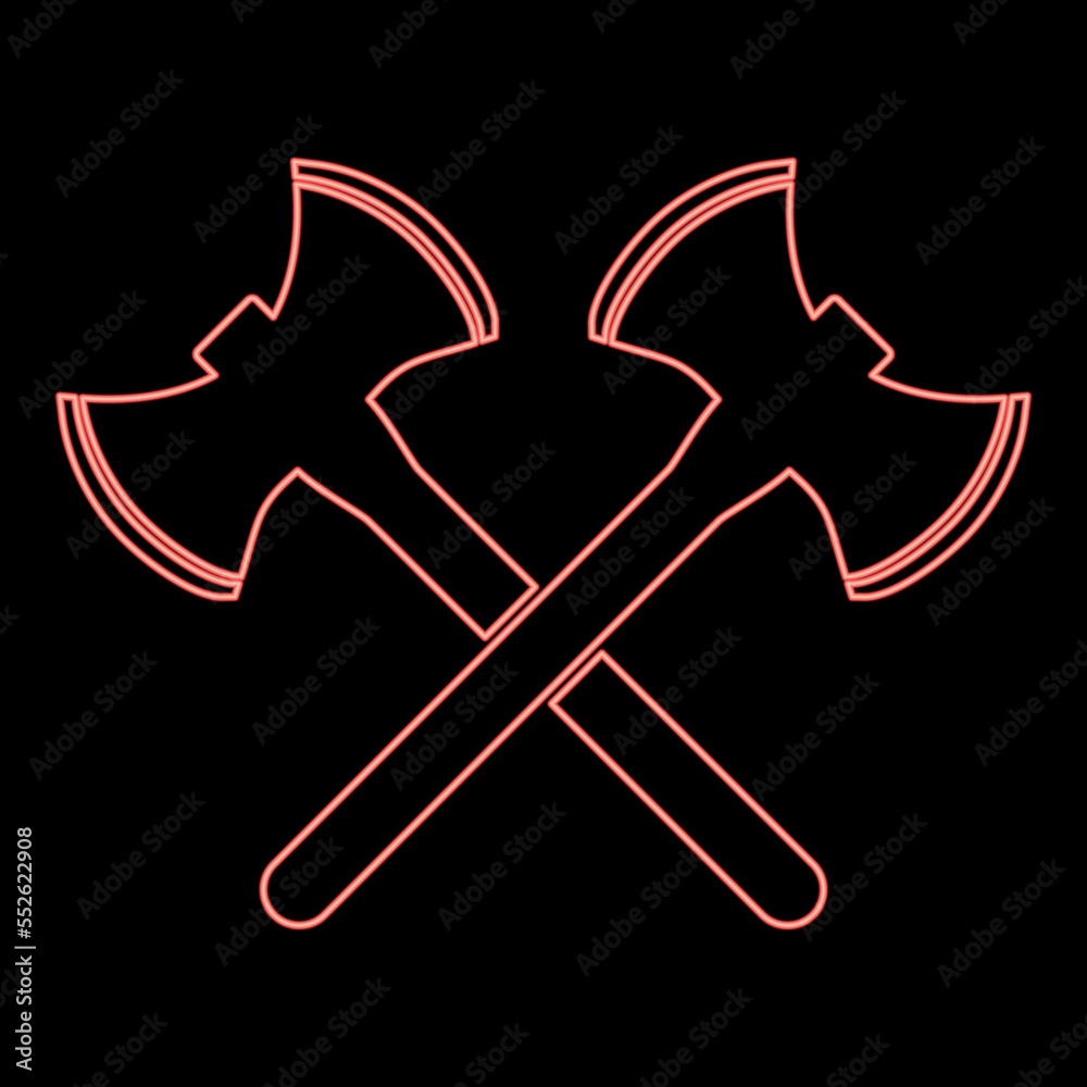 Neon two double-faced viking axes red color vector illustration image flat style Neon two double-faced viking axes red color vector illustration image flat style