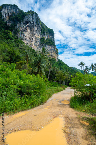 Limestone rock near the Railay beach, Thailand. Krabi province. Exotic tourist destination.